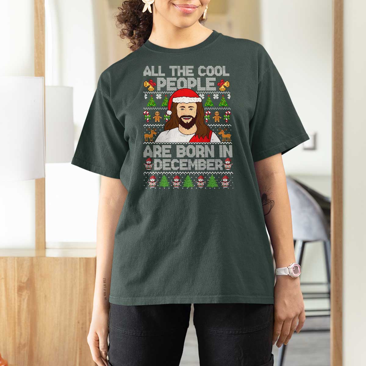 Funny Jesus Christmas December Birthday T Shirt For Women Ugly Xmas - Wonder Print Shop