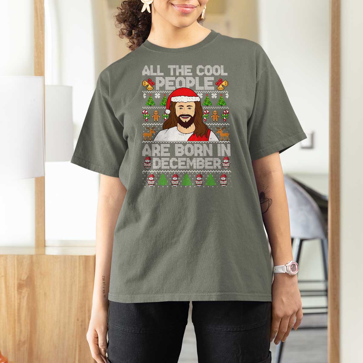 Funny Jesus Christmas December Birthday T Shirt For Women Ugly Xmas - Wonder Print Shop