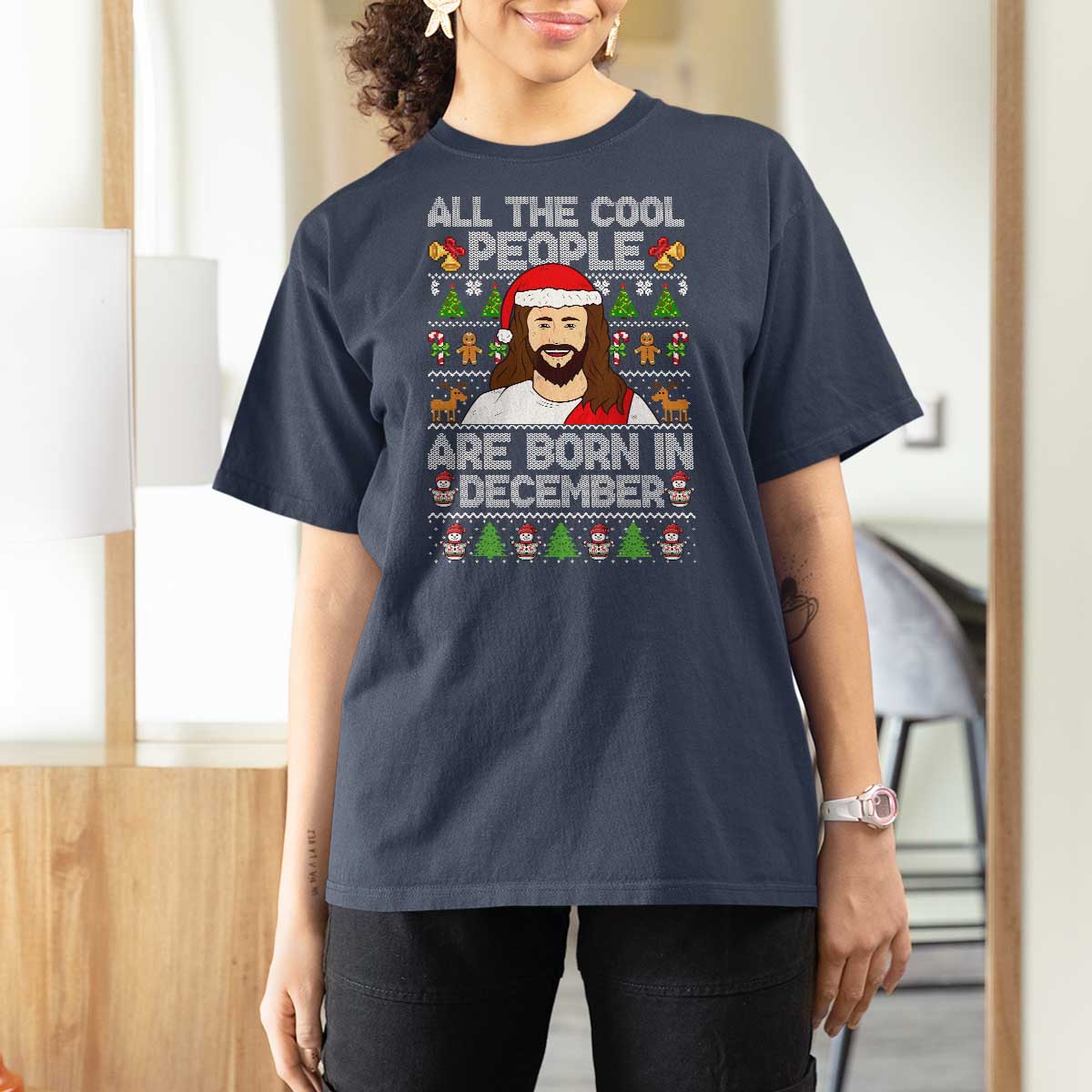 Funny Jesus Christmas December Birthday T Shirt For Women Ugly Xmas - Wonder Print Shop