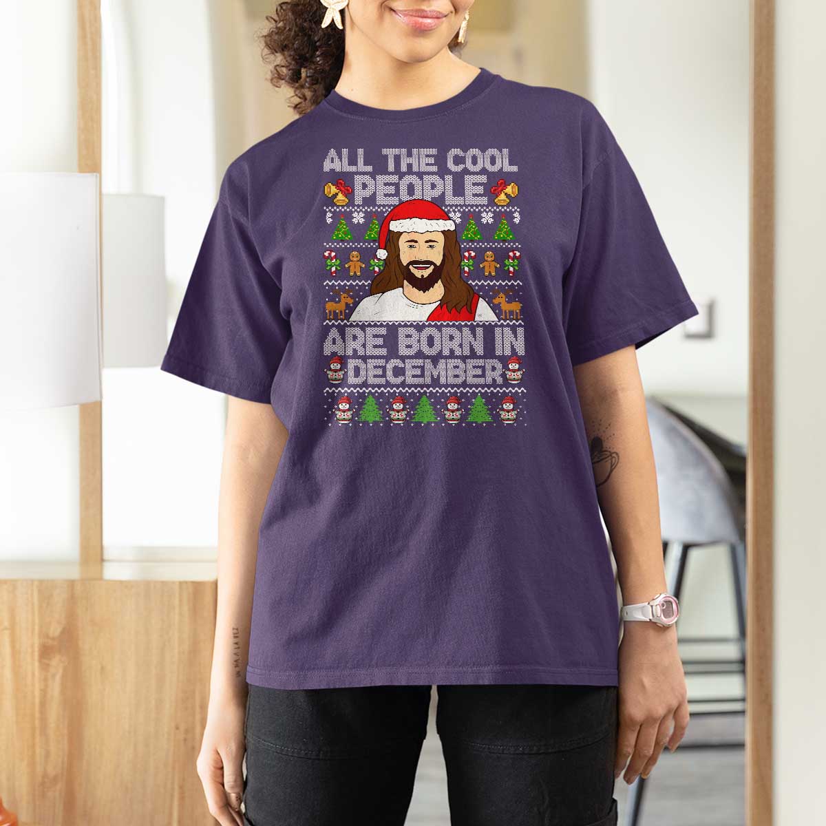 Funny Jesus Christmas December Birthday T Shirt For Women Ugly Xmas - Wonder Print Shop