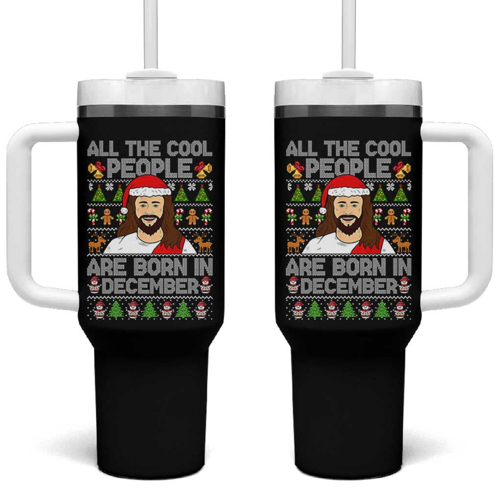 Funny Jesus Christmas December Birthday Tumbler With Handle Ugly Xmas - Wonder Print Shop