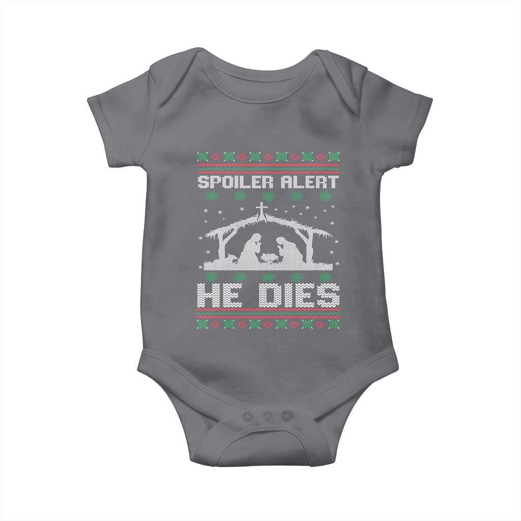 Spoiler Alert He Dies Baby Onesie Funny Nativity Scene Dark Humor Ugly Xmas - Wonder Print Shop