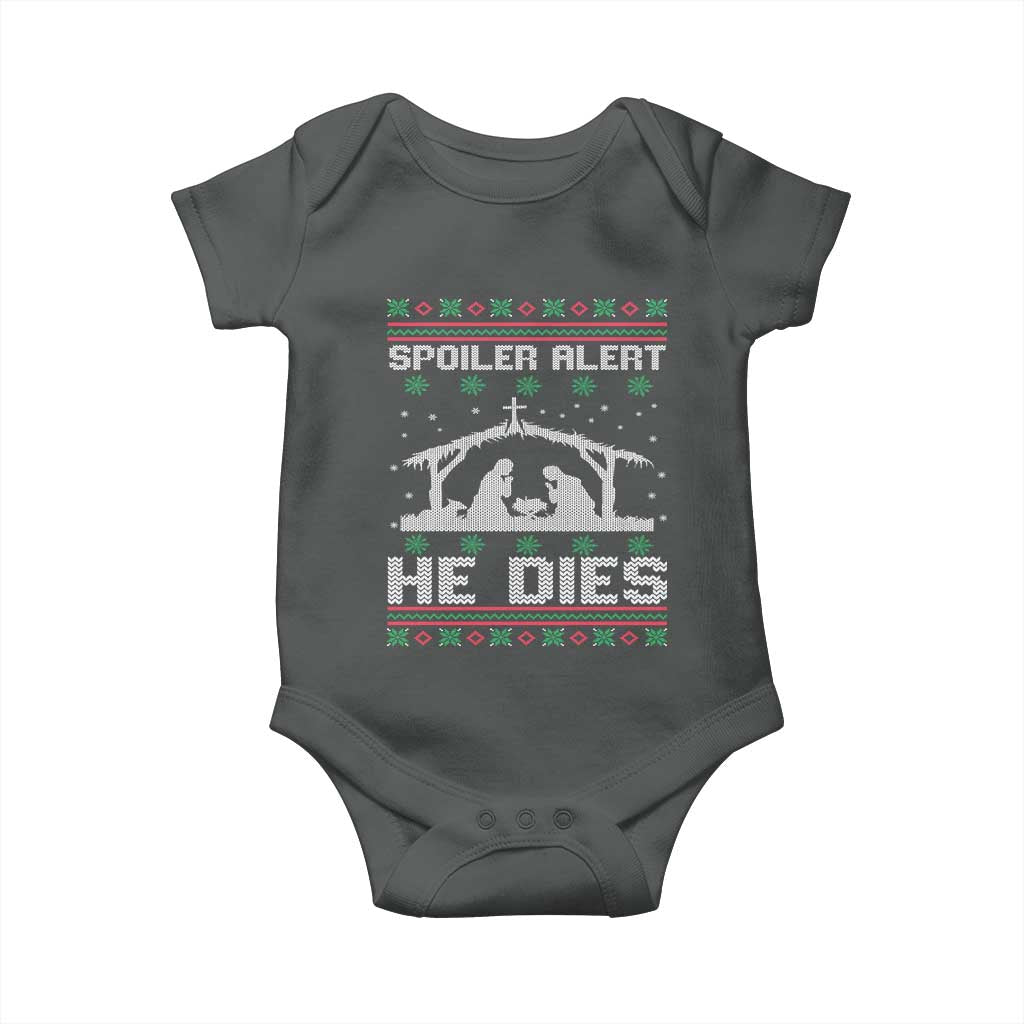Spoiler Alert He Dies Baby Onesie Funny Nativity Scene Dark Humor Ugly Xmas - Wonder Print Shop