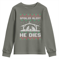 Spoiler Alert He Dies Youth Sweatshirt Funny Nativity Scene Dark Humor Ugly Xmas - Wonder Print Shop