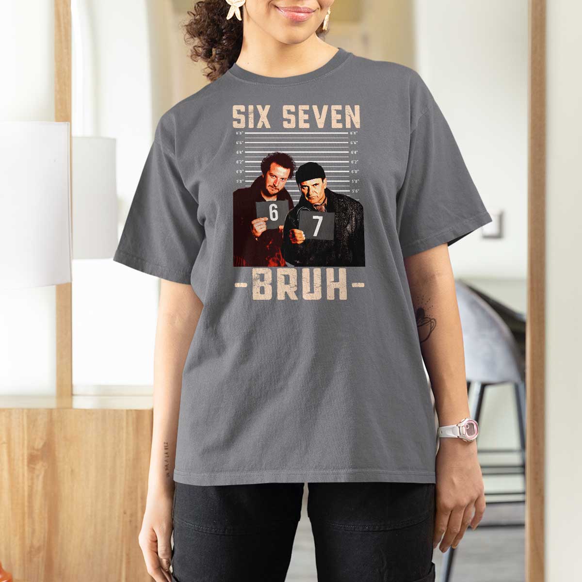 Funny 6 7 Meme T Shirt For Women Retro Home Christmas Movie Alone - Wonder Print Shop