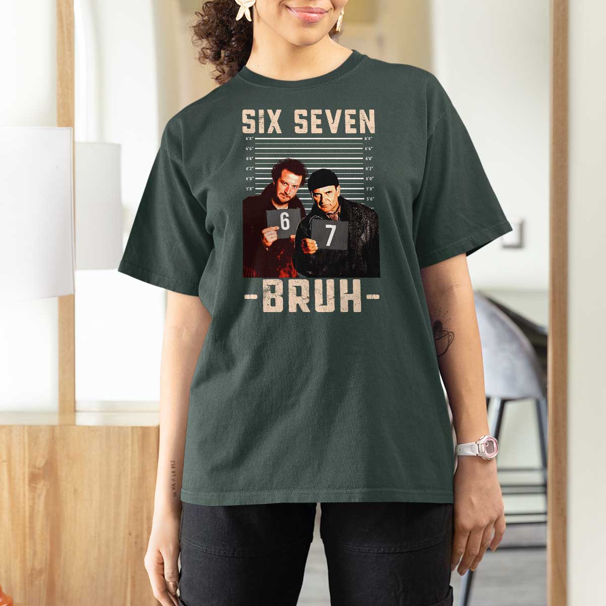 Funny 6 7 Meme T Shirt For Women Retro Home Christmas Movie Alone - Wonder Print Shop