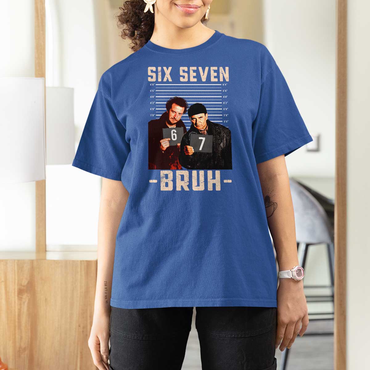 Funny 6 7 Meme T Shirt For Women Retro Home Christmas Movie Alone - Wonder Print Shop
