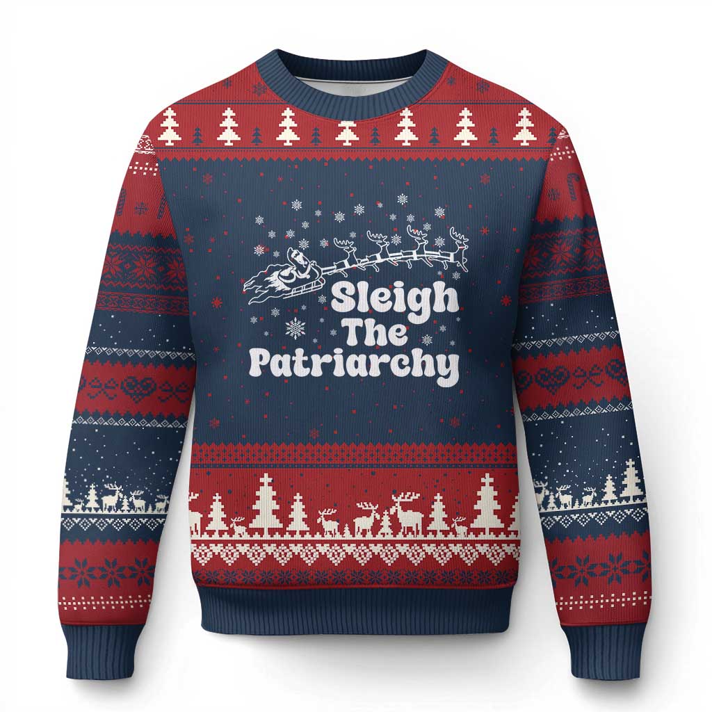 Sleigh The Patriarchy Ugly Christmas Sweater Xmas Feminist Womens Rights - Wonder Print Shop
