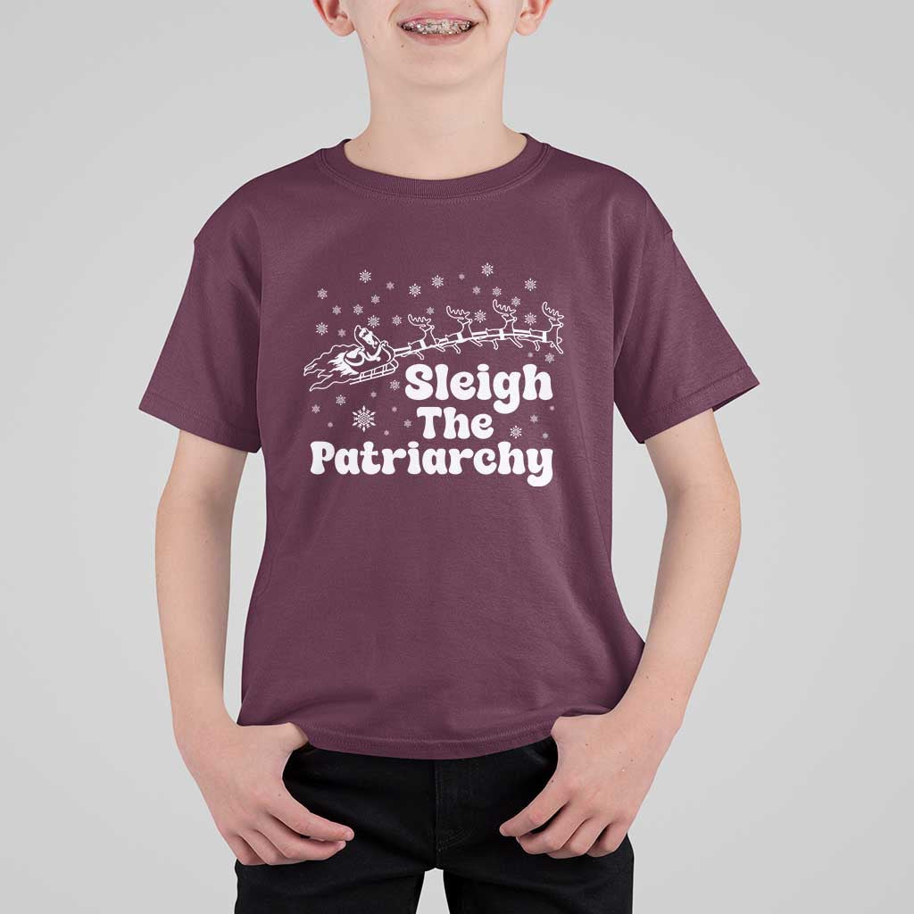 Sleigh The Patriarchy T Shirt For Kid Christmas Feminist Womens Rights - Wonder Print Shop