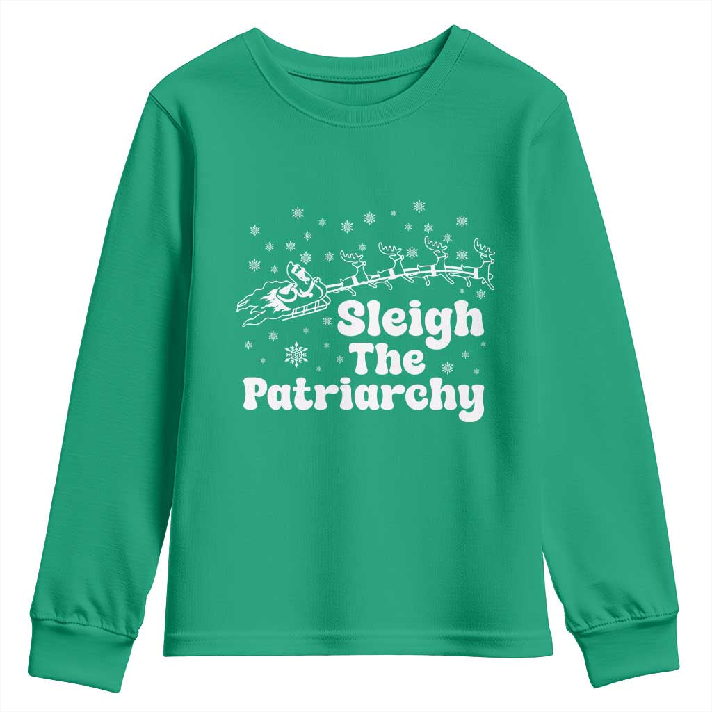 Sleigh The Patriarchy Youth Sweatshirt Christmas Feminist Womens Rights - Wonder Print Shop