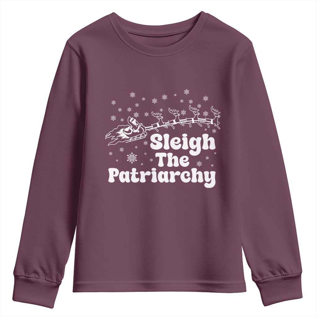 Sleigh The Patriarchy Youth Sweatshirt Christmas Feminist Womens Rights - Wonder Print Shop