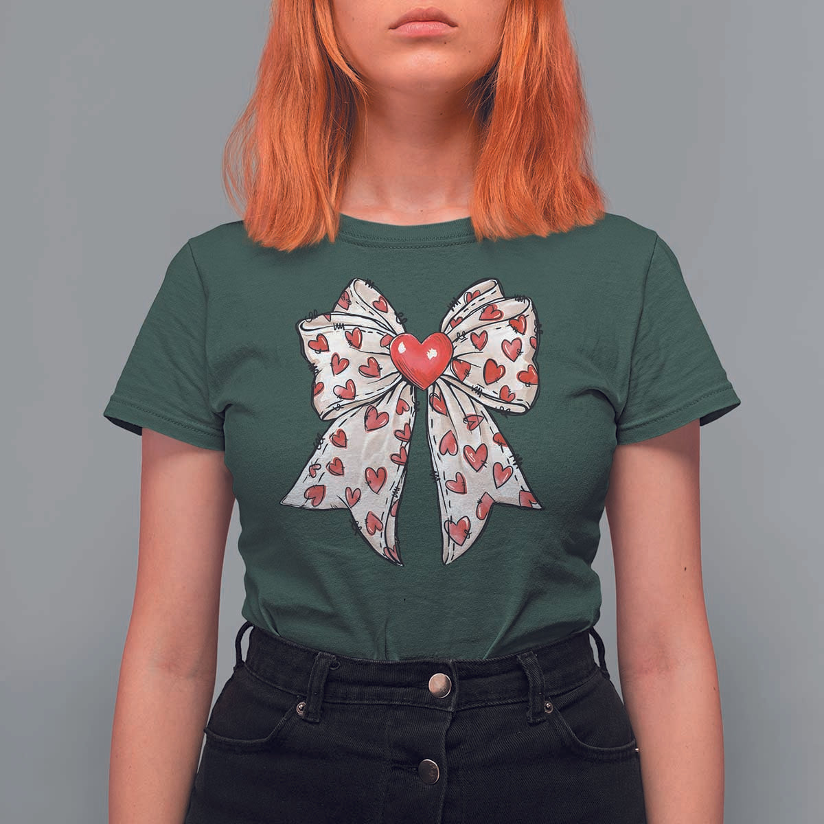 Coquette Valentine's Day T Shirt For Women Heart Bow