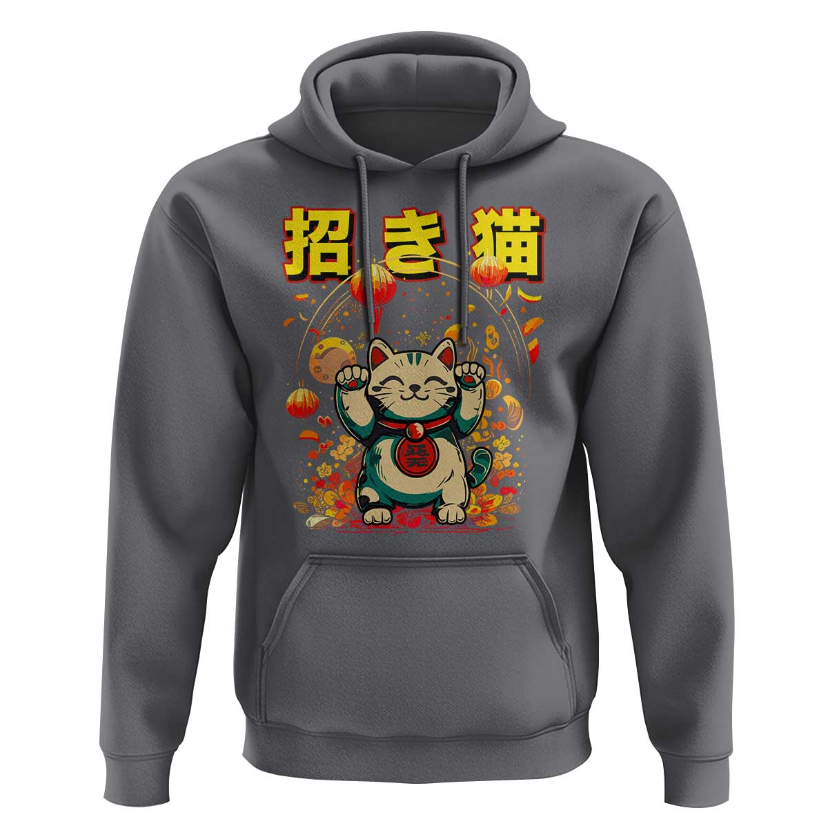 Maneki Neko Hoodie Kawaii Japanese Lucky Cat Waving