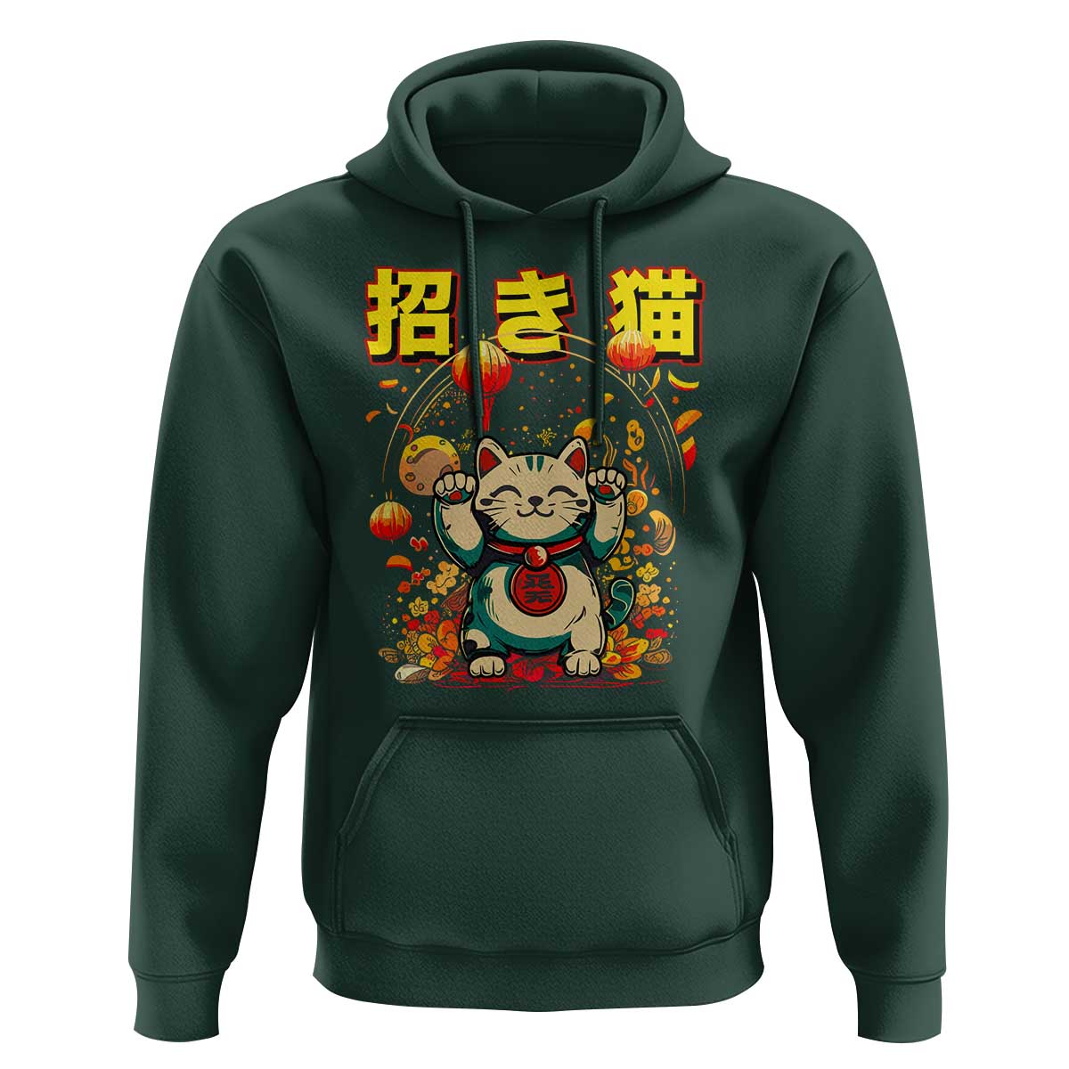 Maneki Neko Hoodie Kawaii Japanese Lucky Cat Waving