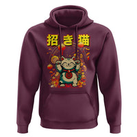 Maneki Neko Hoodie Kawaii Japanese Lucky Cat Waving