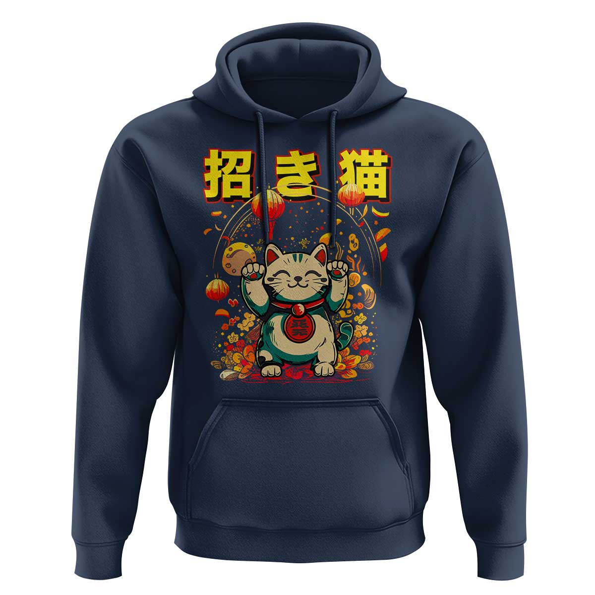 Maneki Neko Hoodie Kawaii Japanese Lucky Cat Waving