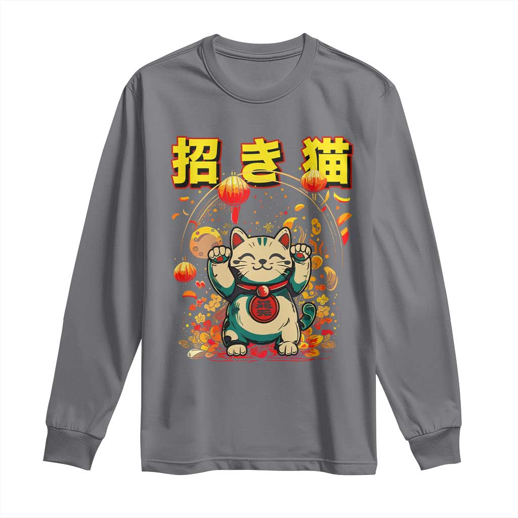 Maneki Neko Long Sleeve Shirt Kawaii Japanese Lucky Cat Waving