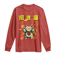 Maneki Neko Long Sleeve Shirt Kawaii Japanese Lucky Cat Waving