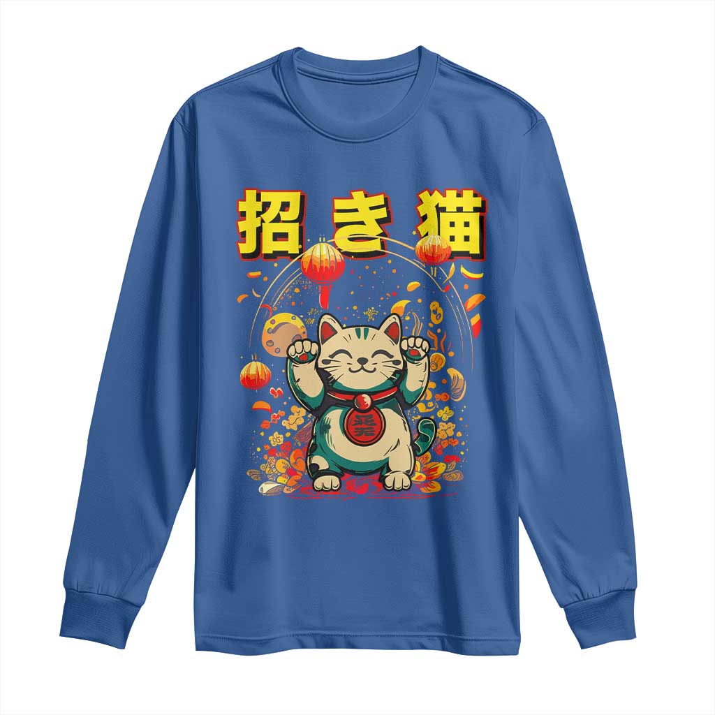 Maneki Neko Long Sleeve Shirt Kawaii Japanese Lucky Cat Waving