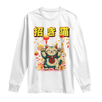 Maneki Neko Long Sleeve Shirt Kawaii Japanese Lucky Cat Waving