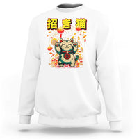 Maneki Neko Sweatshirt Kawaii Japanese Lucky Cat Waving