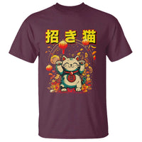 Maneki Neko T Shirt Kawaii Japanese Lucky Cat Waving
