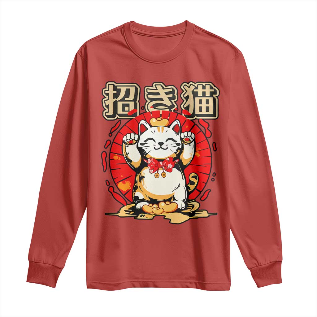 Maneki Neko Long Sleeve Shirt Kawaii Japanese Lucky Cat