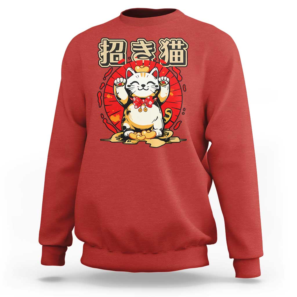Maneki Neko Sweatshirt Kawaii Japanese Lucky Cat