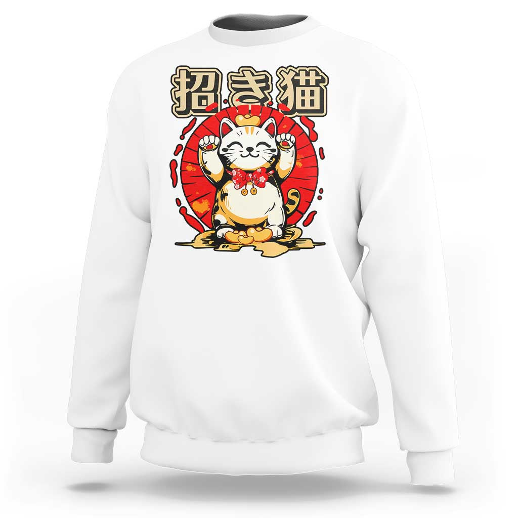 Maneki Neko Sweatshirt Kawaii Japanese Lucky Cat
