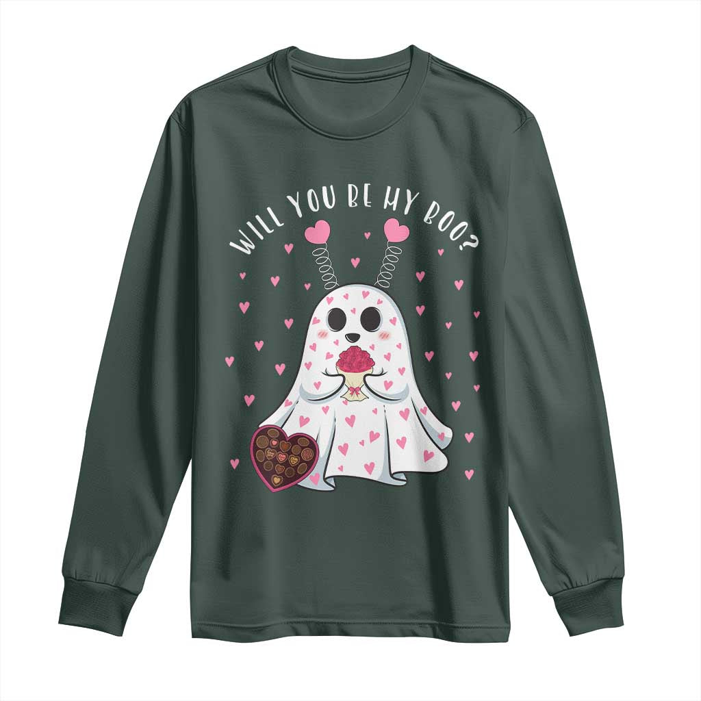 Valentines Ghost Long Sleeve Shirt Will You Be My Boo Cute Funny