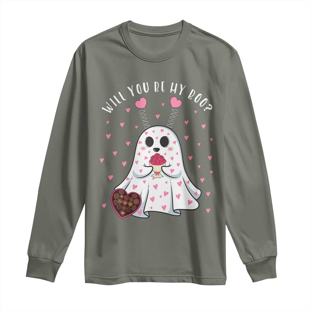 Valentines Ghost Long Sleeve Shirt Will You Be My Boo Cute Funny