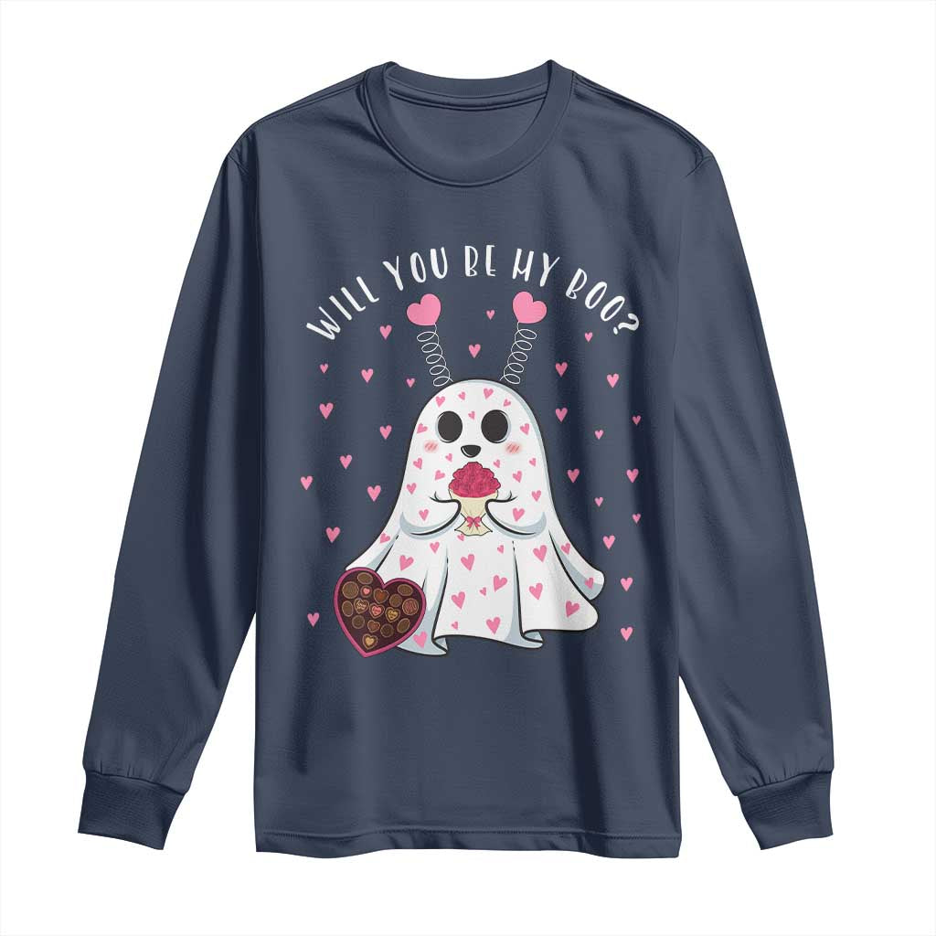 Valentines Ghost Long Sleeve Shirt Will You Be My Boo Cute Funny