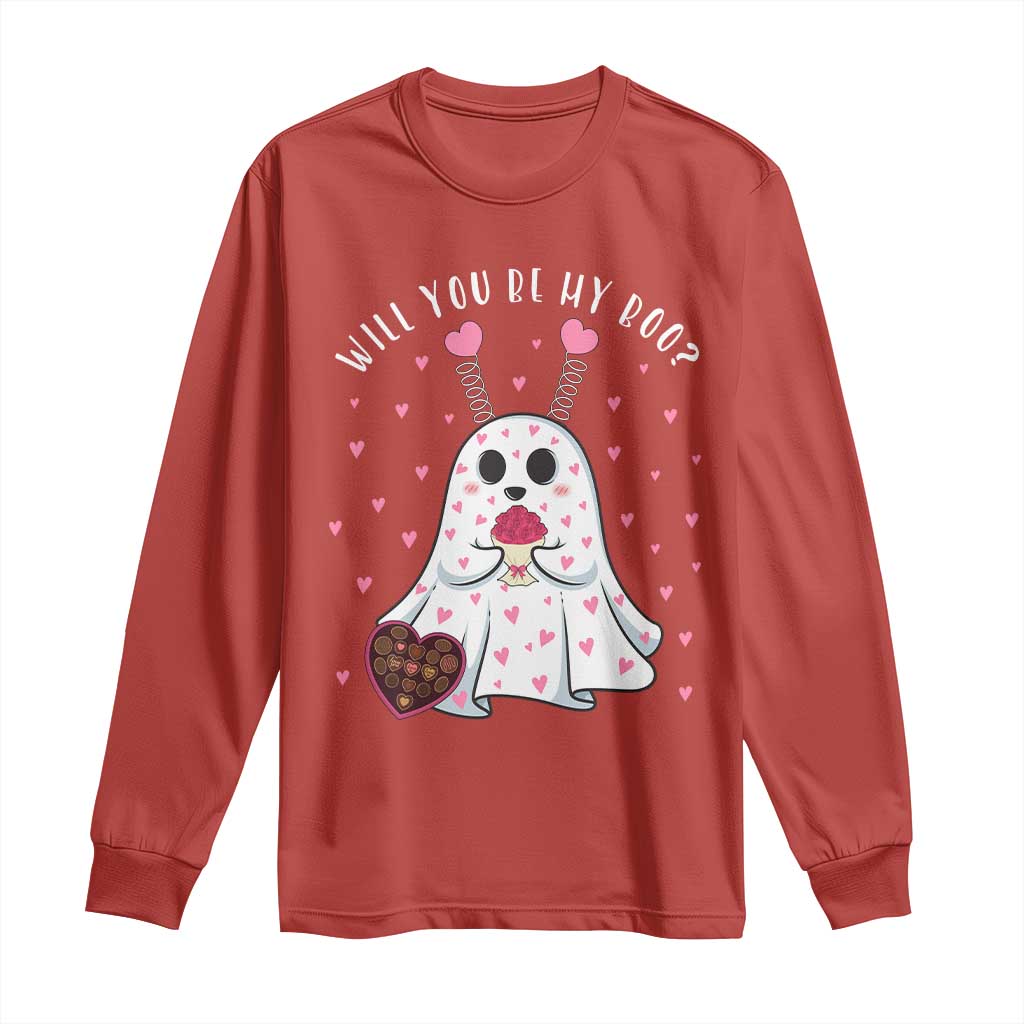 Valentines Ghost Long Sleeve Shirt Will You Be My Boo Cute Funny