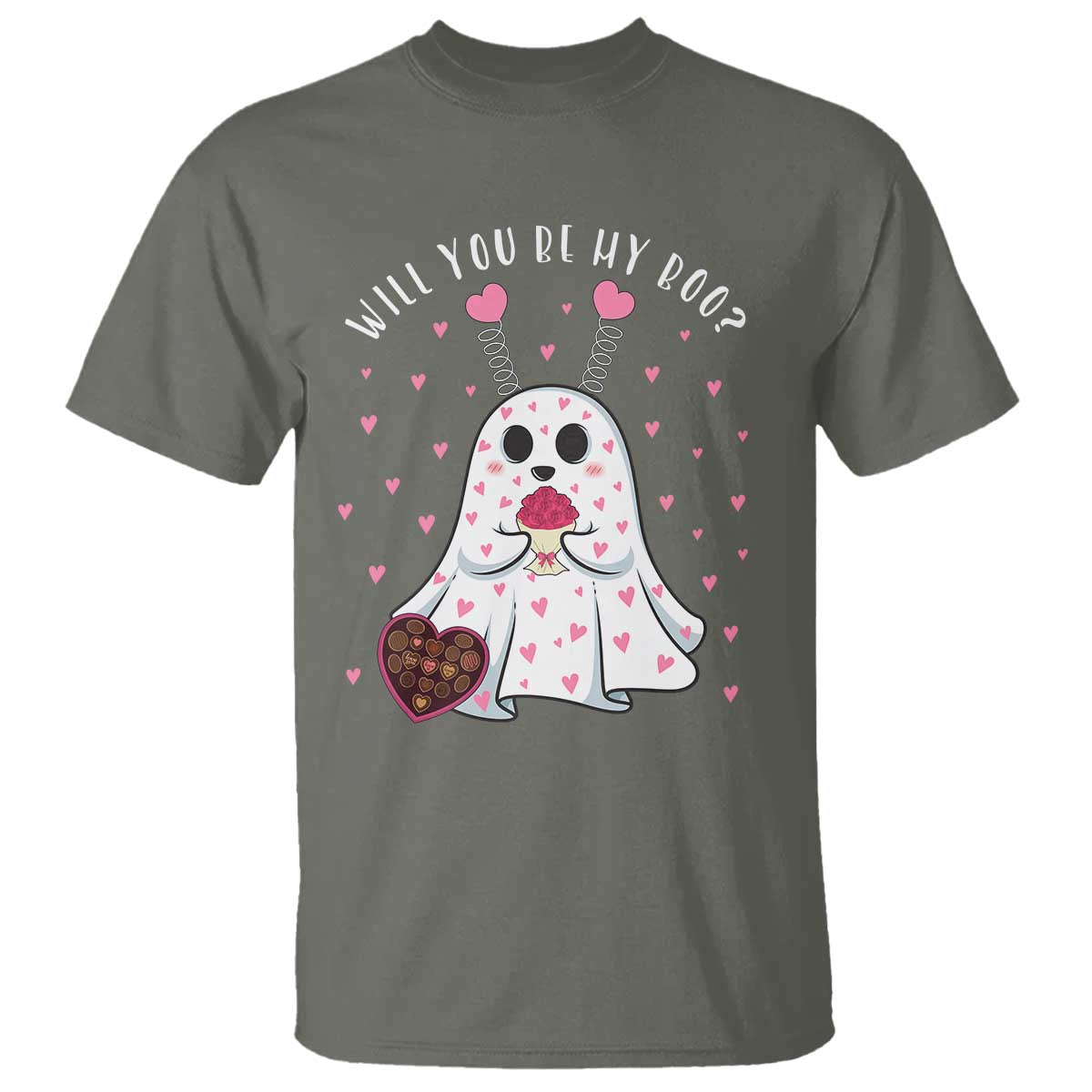 Valentines Ghost T Shirt Will You Be My Boo Cute Funny
