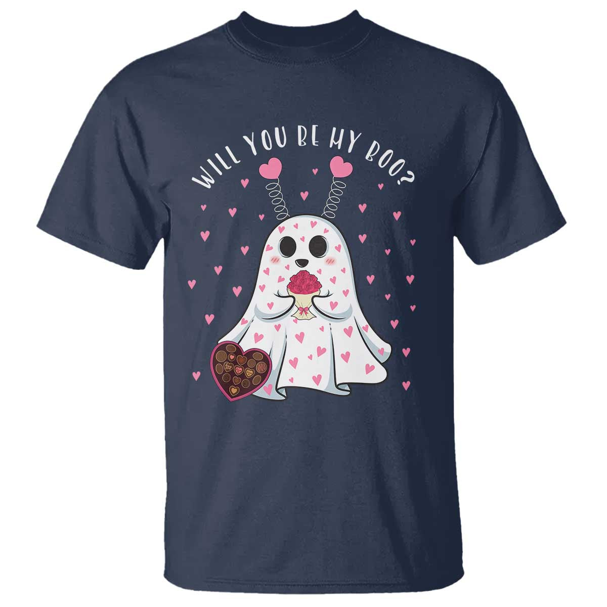 Valentines Ghost T Shirt Will You Be My Boo Cute Funny