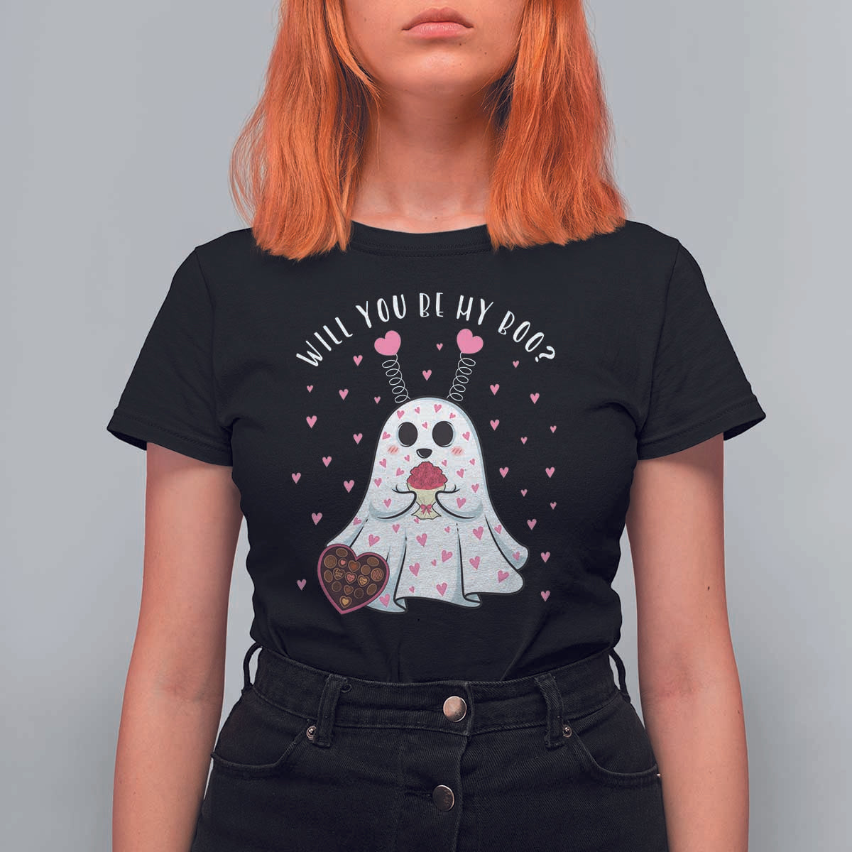 Valentines Ghost T Shirt For Women Will You Be My Boo Cute Funny