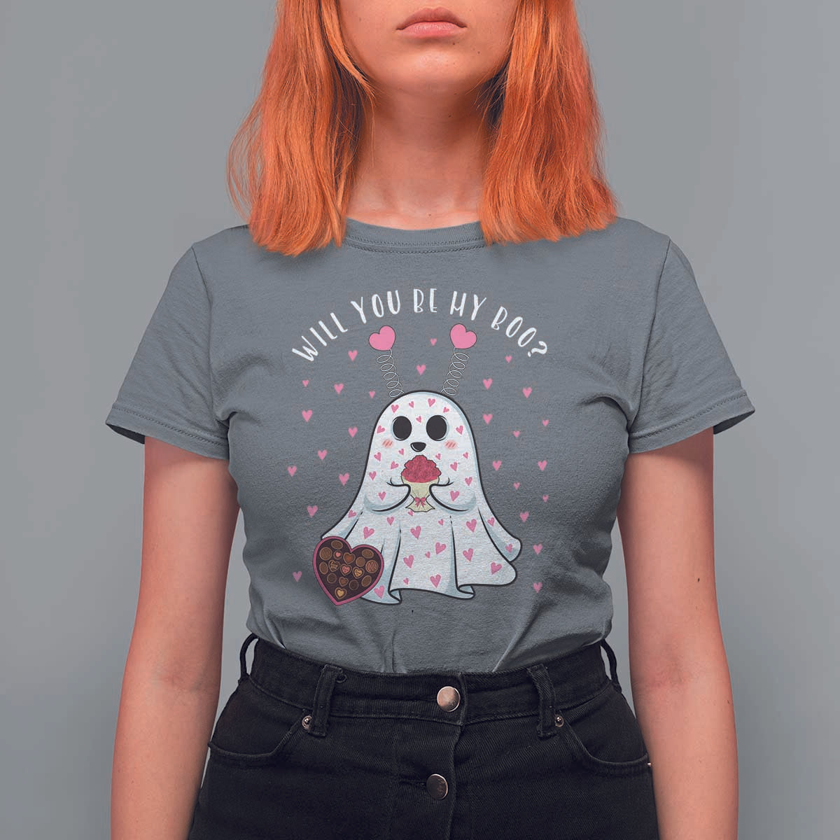 Valentines Ghost T Shirt For Women Will You Be My Boo Cute Funny