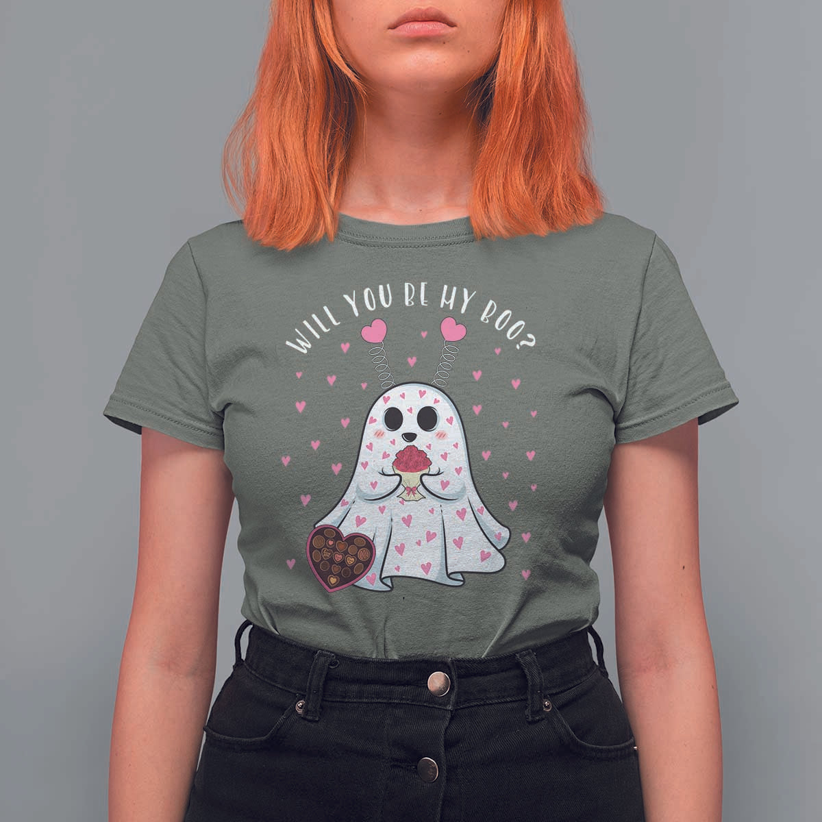 Valentines Ghost T Shirt For Women Will You Be My Boo Cute Funny