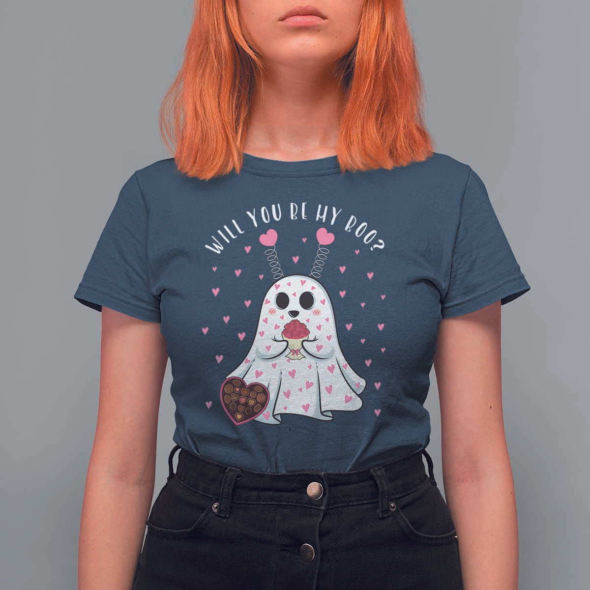 Valentines Ghost T Shirt For Women Will You Be My Boo Cute Funny
