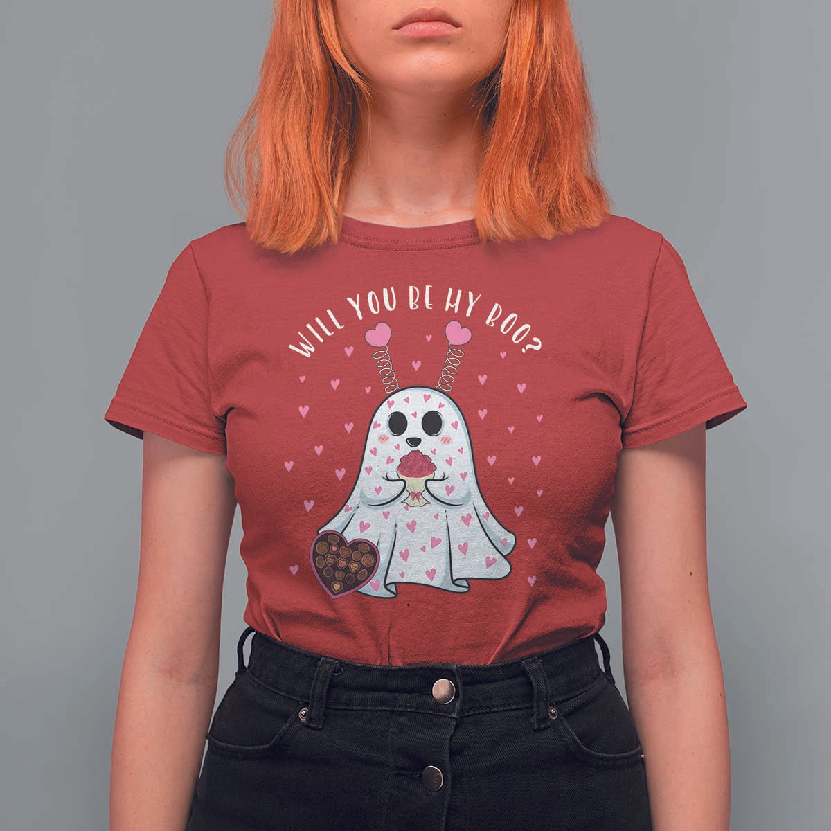 Valentines Ghost T Shirt For Women Will You Be My Boo Cute Funny