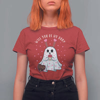 Valentines Ghost T Shirt For Women Will You Be My Boo Cute Funny
