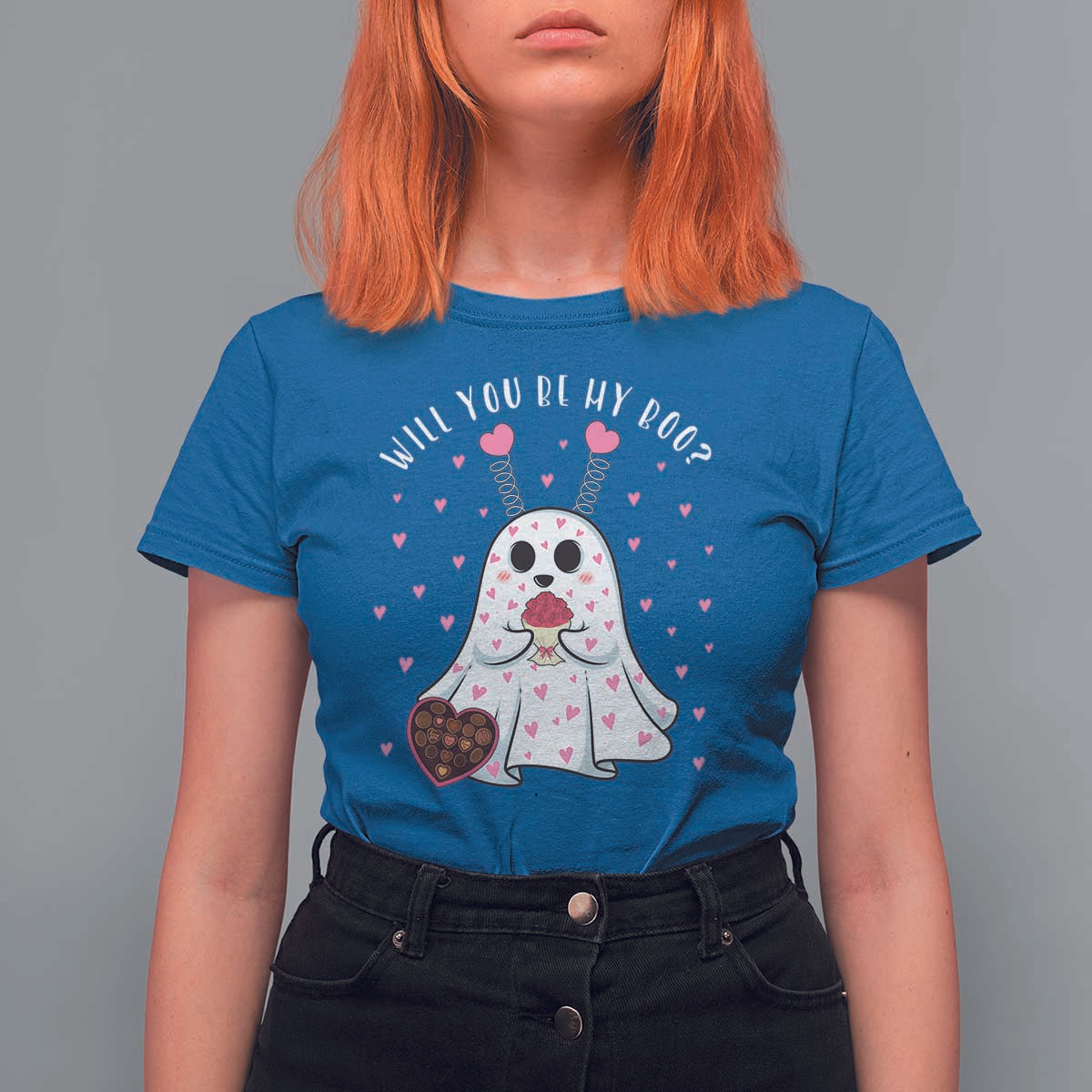 Valentines Ghost T Shirt For Women Will You Be My Boo Cute Funny