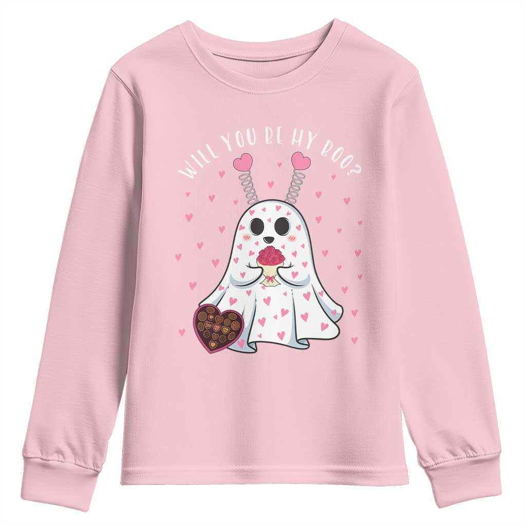 Valentines Ghost Youth Sweatshirt Will You Be My Boo Cute Funny