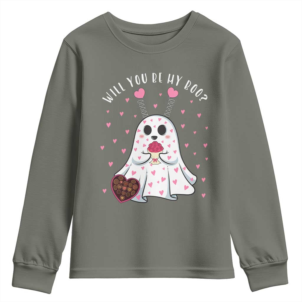 Valentines Ghost Youth Sweatshirt Will You Be My Boo Cute Funny