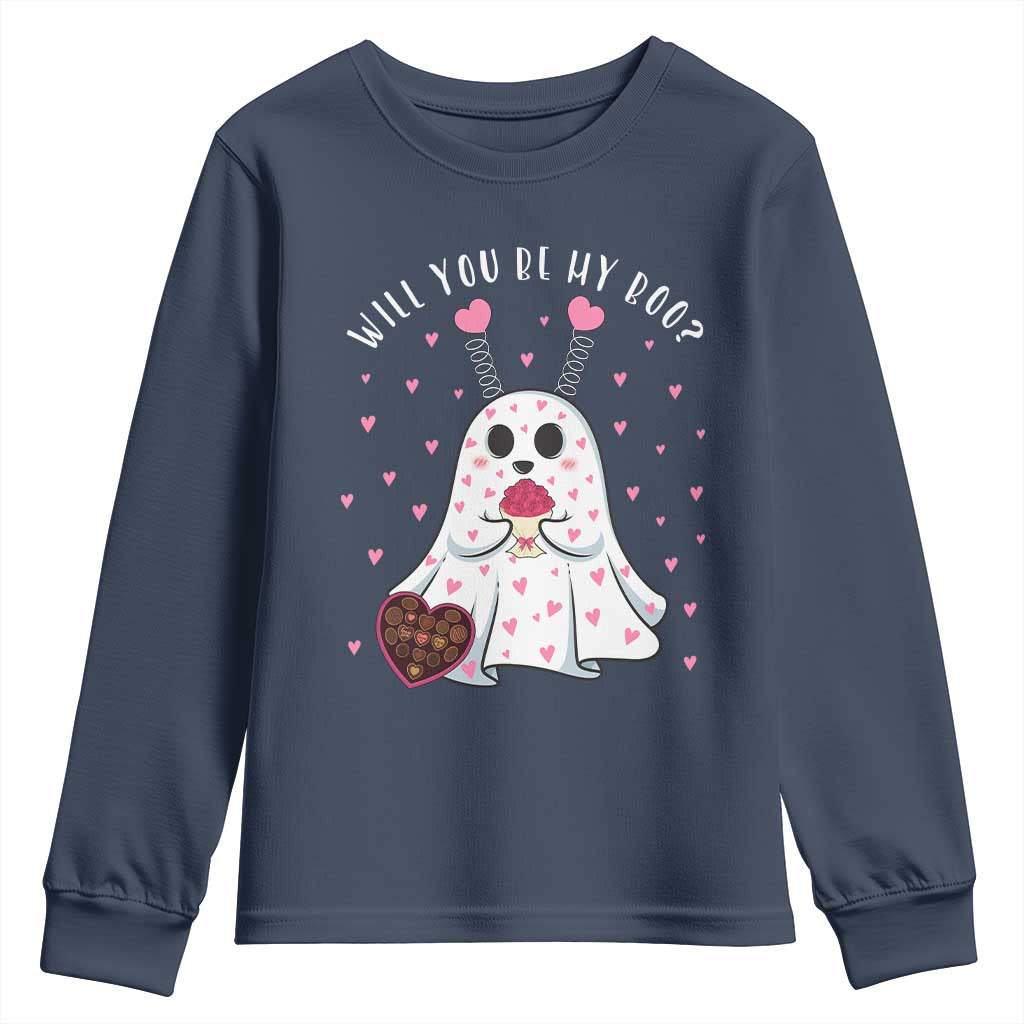 Valentines Ghost Youth Sweatshirt Will You Be My Boo Cute Funny