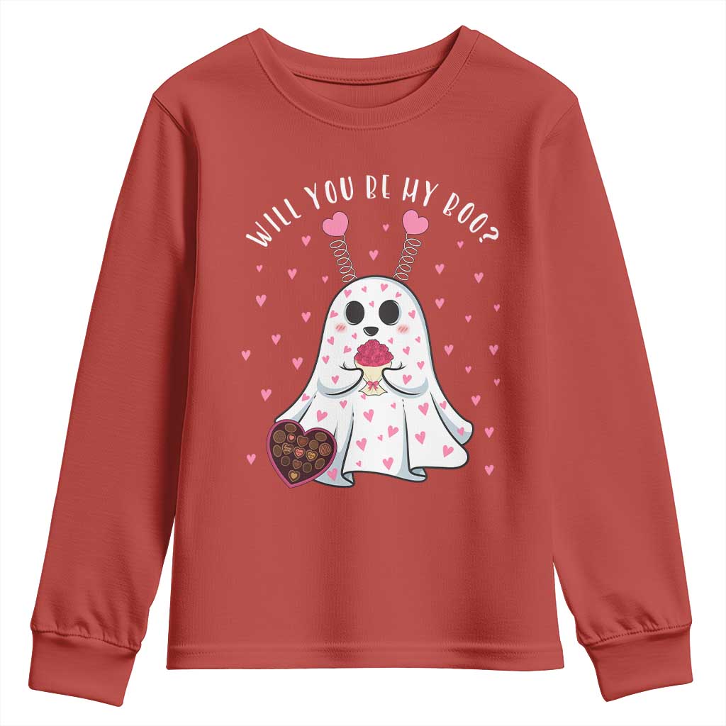 Valentines Ghost Youth Sweatshirt Will You Be My Boo Cute Funny