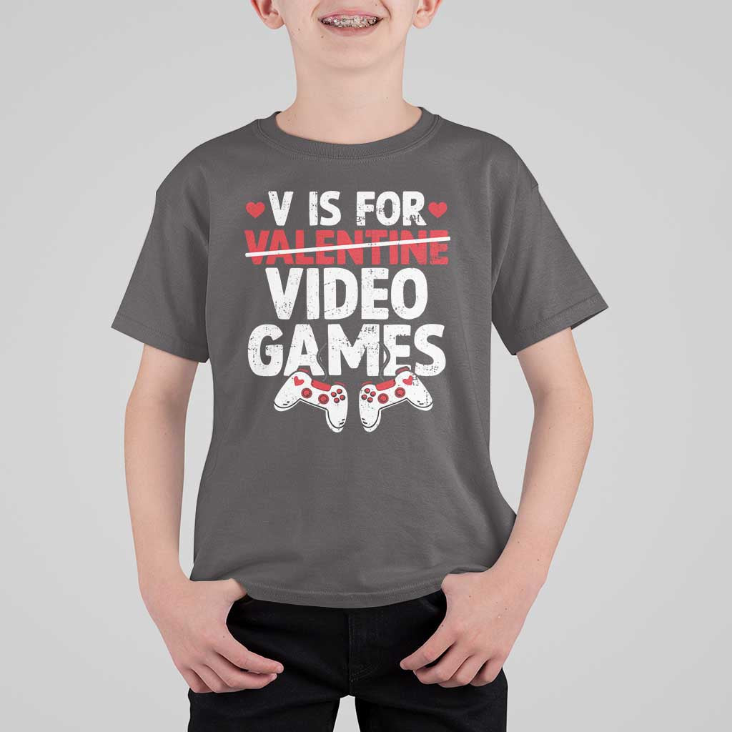 Valentines Day Gamers T Shirt For Kid V Is For Video Games