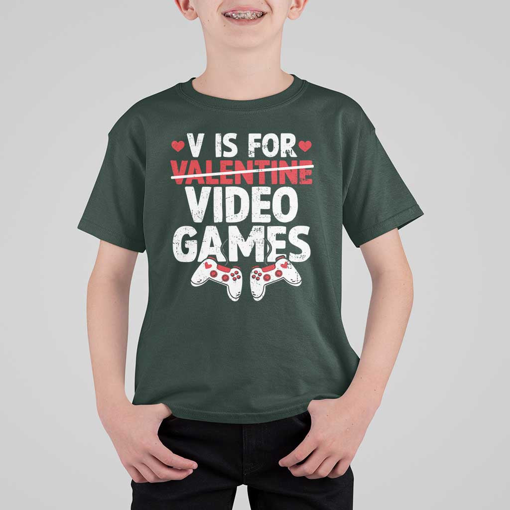 Valentines Day Gamers T Shirt For Kid V Is For Video Games