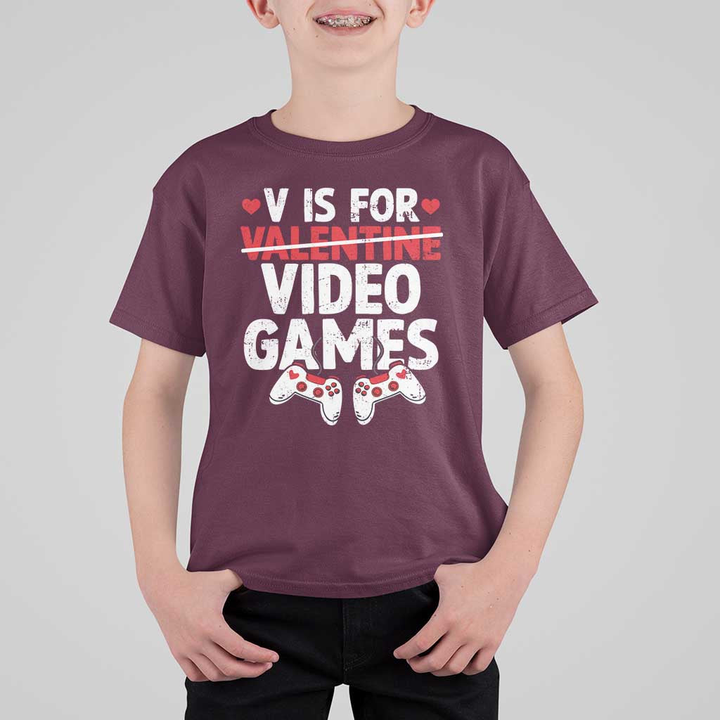 Valentines Day Gamers T Shirt For Kid V Is For Video Games