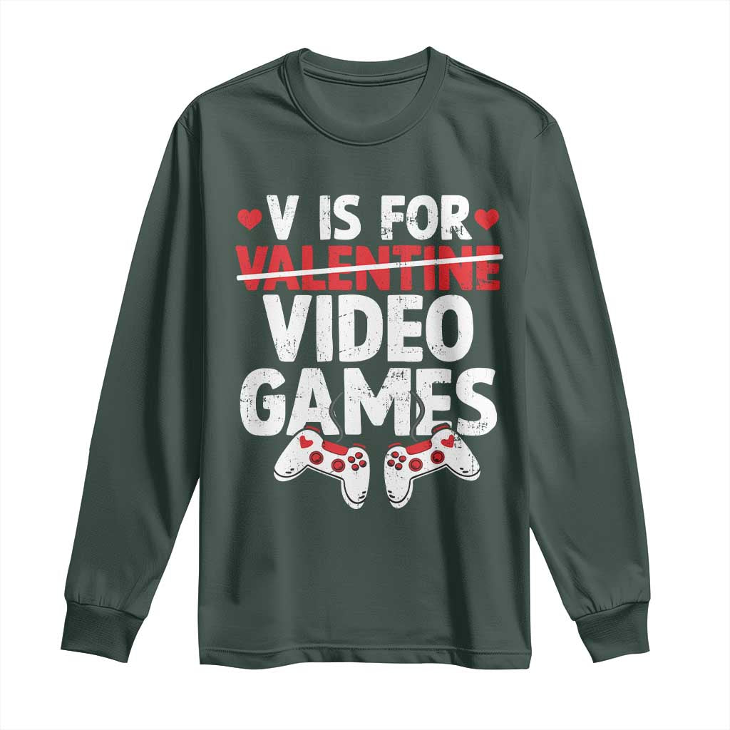 Valentines Day Gamers Long Sleeve Shirt V Is For Video Games